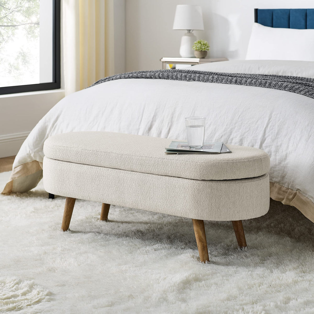 Oval Storage Bench with Rubber Wood Legs C333