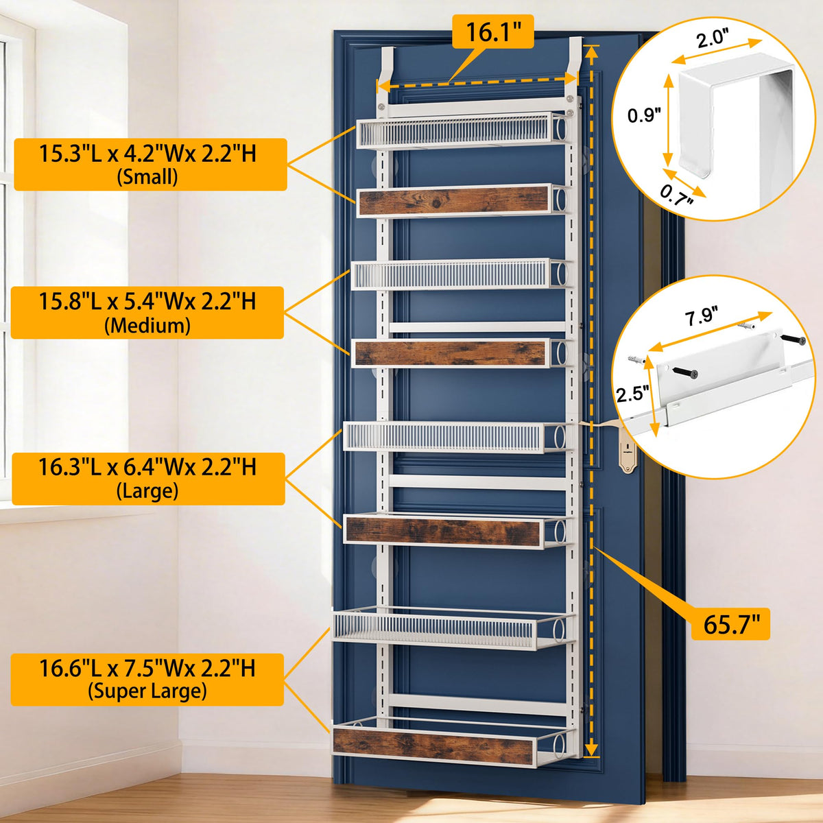 8 Tiers Pantry Door Organizer Spice Rack with Adjustable Baskets Z427918