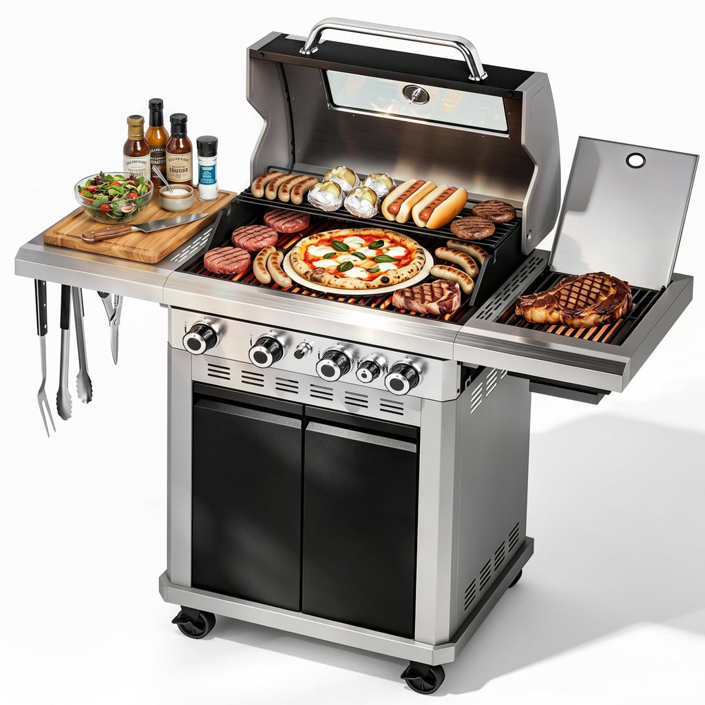 4 Burner Gas Grill with Infrared Side Burner L574468