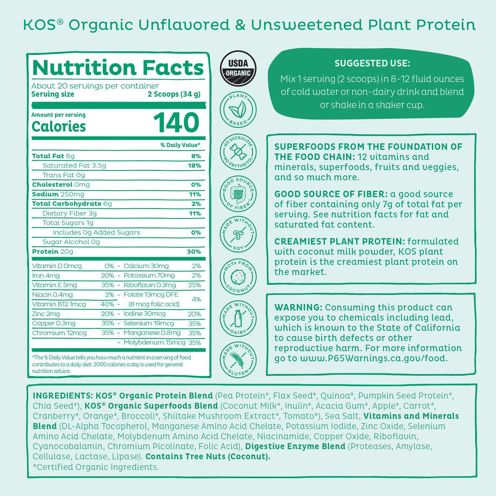 Vegan Protein Powder, Unflavored & Unsweetened Pea Protein Blend, 20 Servings F513
