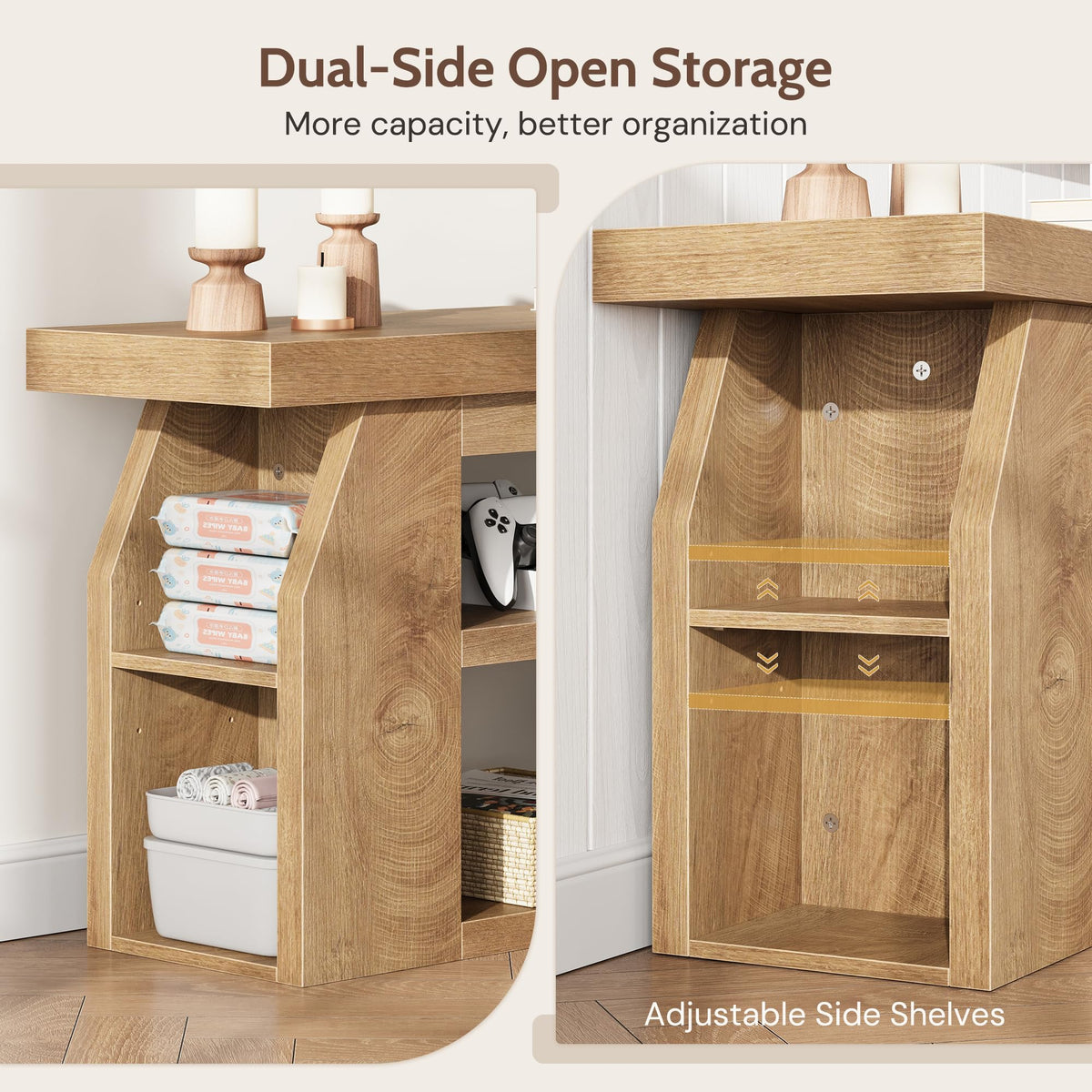 Oak 3-Tier Wood TV Stand for 55 Inch TV O3096