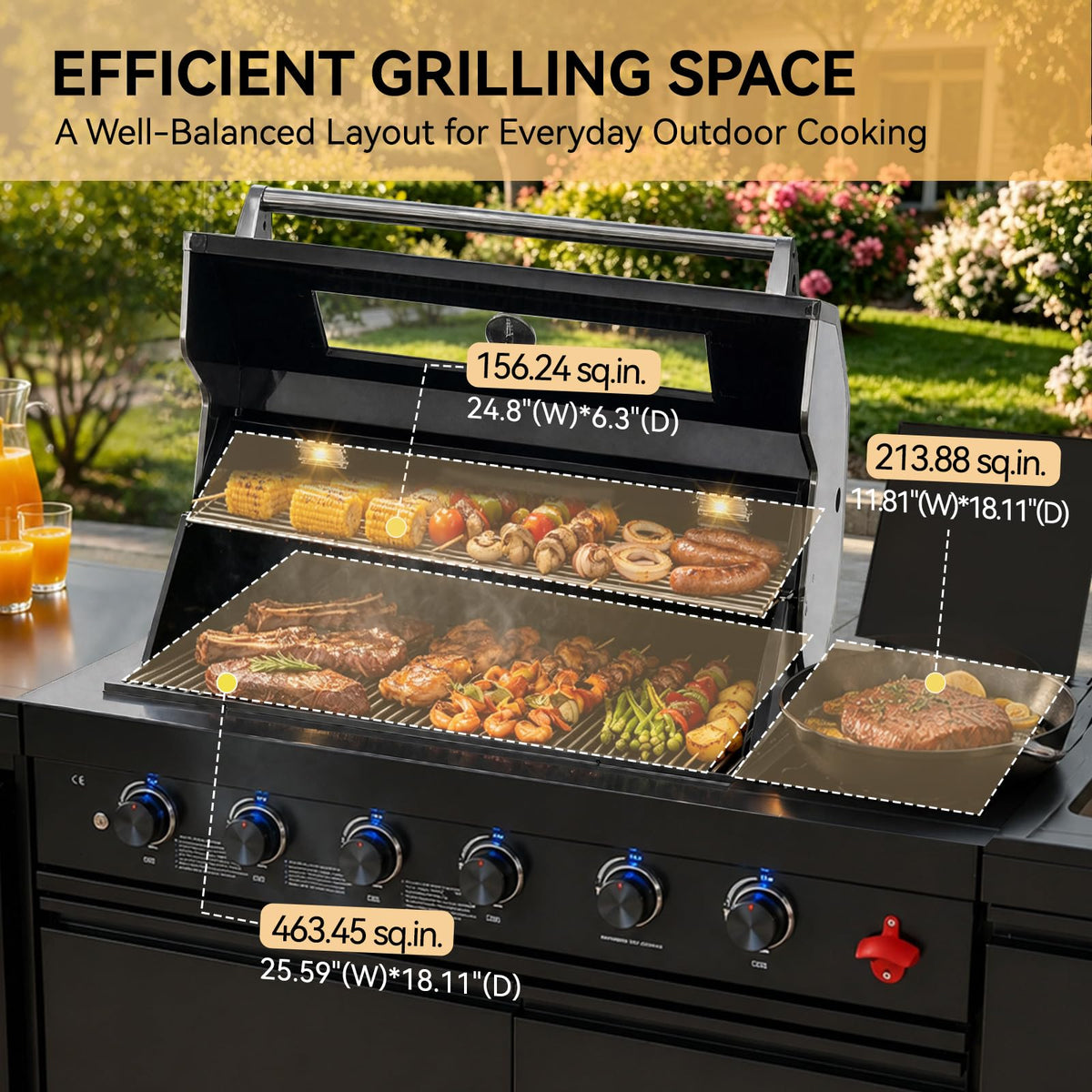 104" Modular Outdoor Kitchen Island with 4-Burner Propane Grill, Refrigerator, Sink, Storage Cabinets, and Granite Countertop R645565