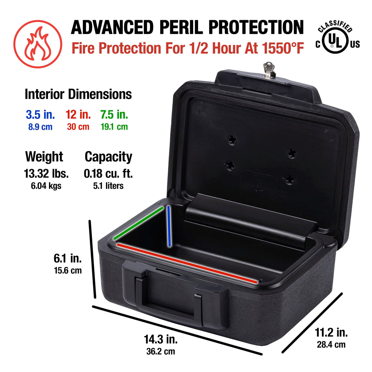 Black Fireproof Money Safe with Key Lock H349