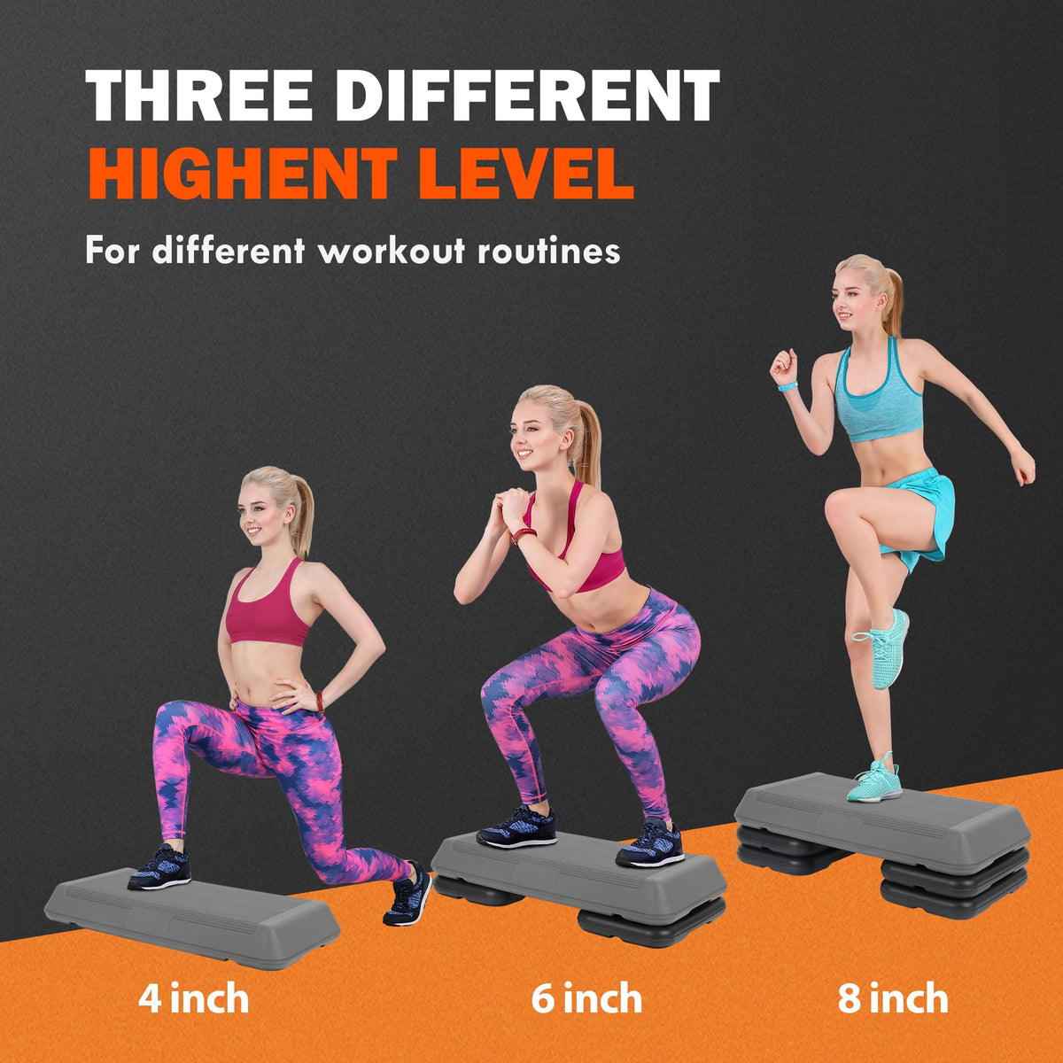 Adjustable Aerobics Platform with 4 Risers Black/Gray Z359