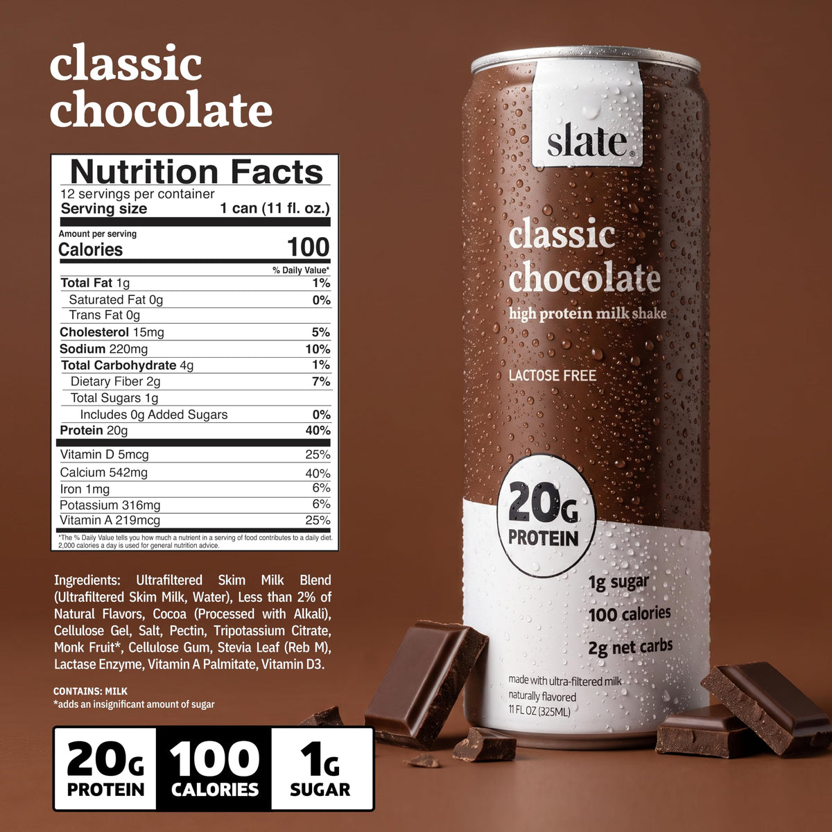 High Protein Milk Shake Classic Chocolate 12 Cans 11 fl oz H5000