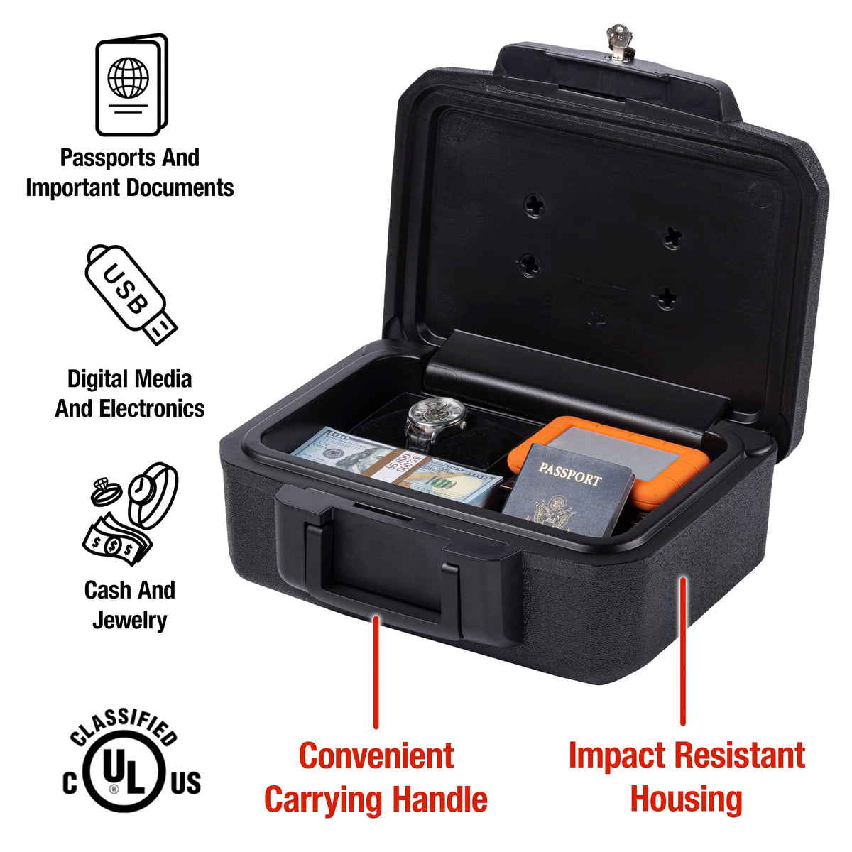 Black Fireproof Money Safe with Key Lock H349