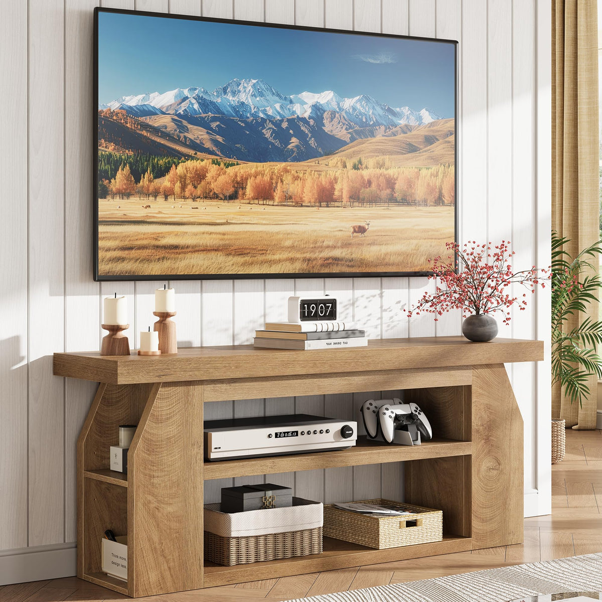 Oak 3-Tier Wood TV Stand for 55 Inch TV O3096