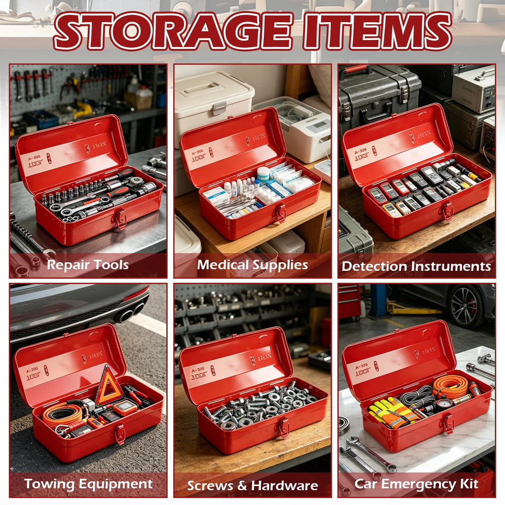 14 Inch Red Metal Tool Box with Latch and Handle U145