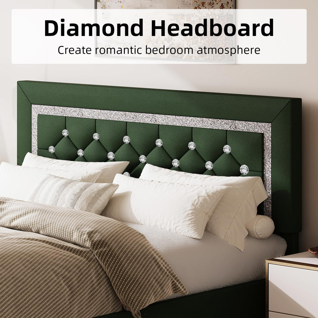 Green Faux Leather Upholstered Bed Frame with Headboard J95614