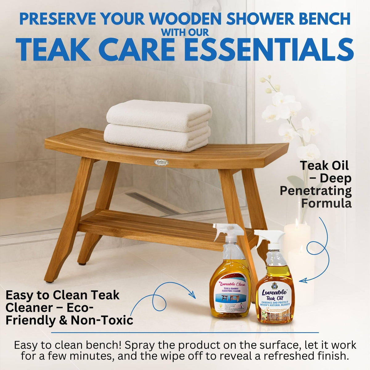 34-Inch Natural Teak Shower Bench E94017