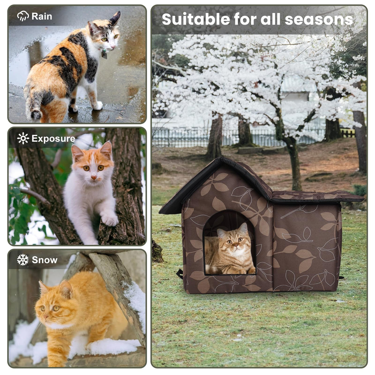 Weatherproof Collapsible Outdoor Cat House with Mat O421