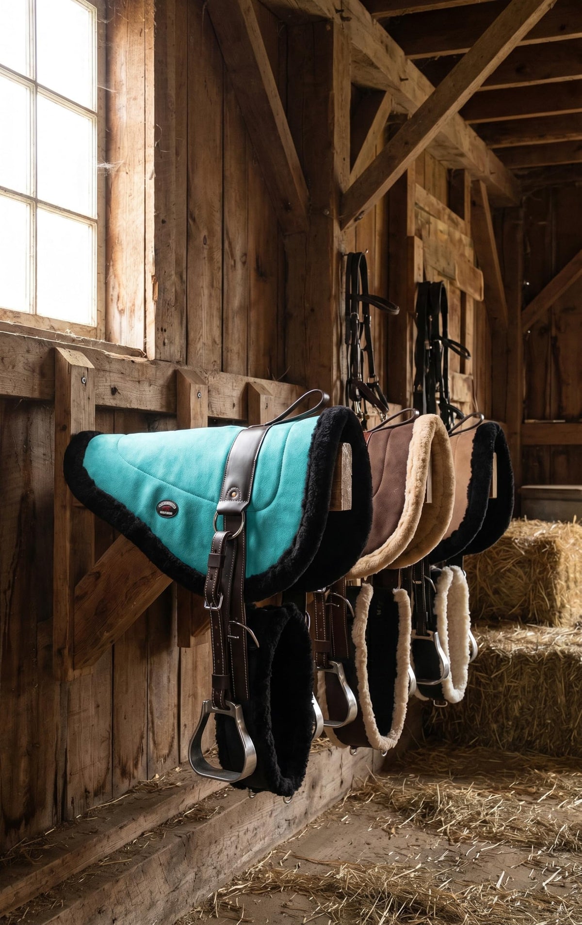 Turquoise Suede Leather Western Saddle Pad with Stirrups N309569