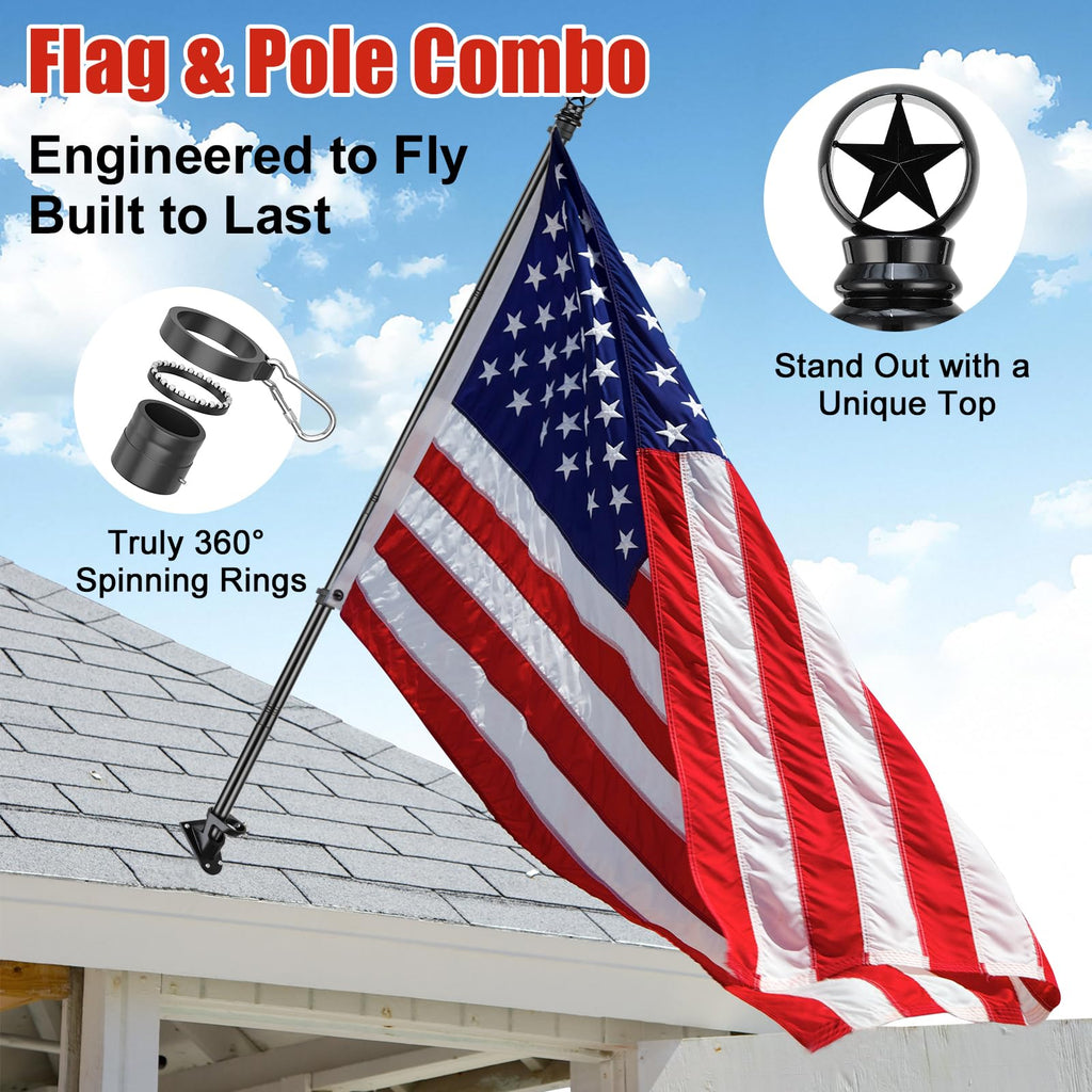 5ft Stainless Steel Flagpole with 3x5 Embroidered US Flag Q622