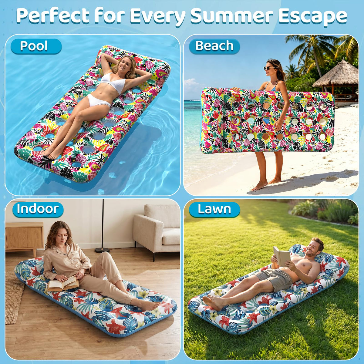 4 Pack Oversized Inflatable Pool Floats with Headrest X398