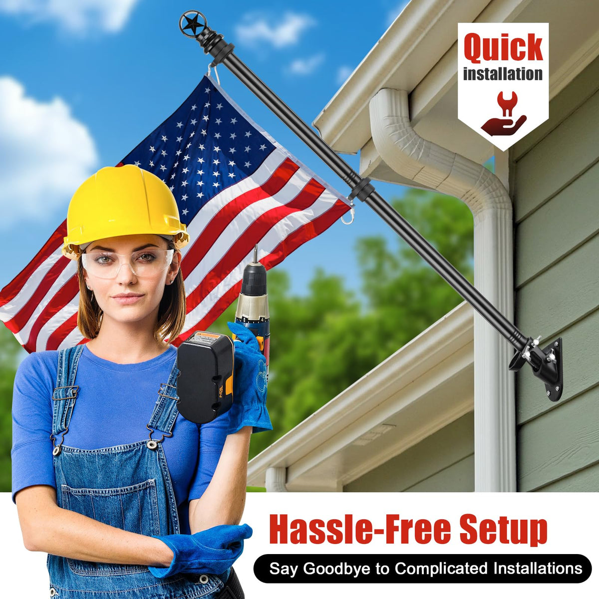 5ft Stainless Steel Flagpole with 3x5 Embroidered US Flag Q622