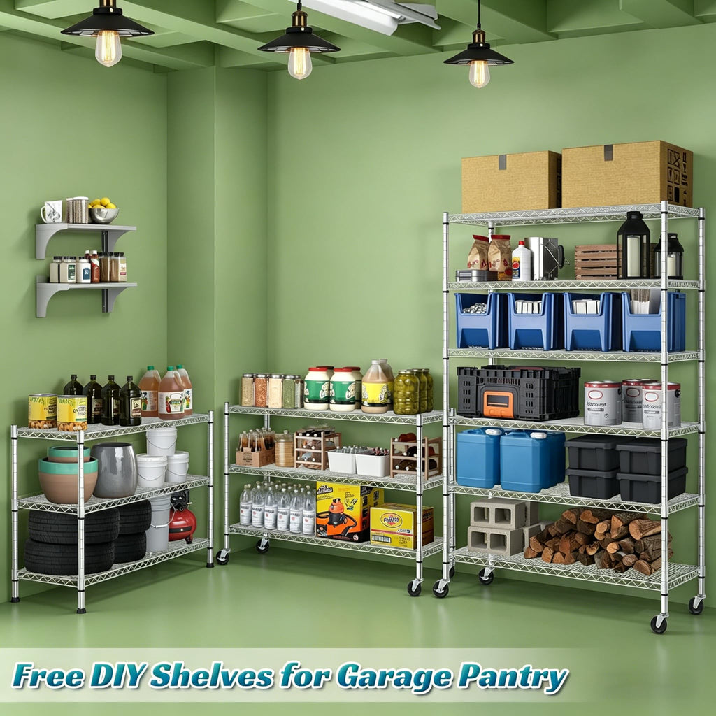 6-Tier Heavy Duty Steel Wire Shelving Unit with Wheels L97006