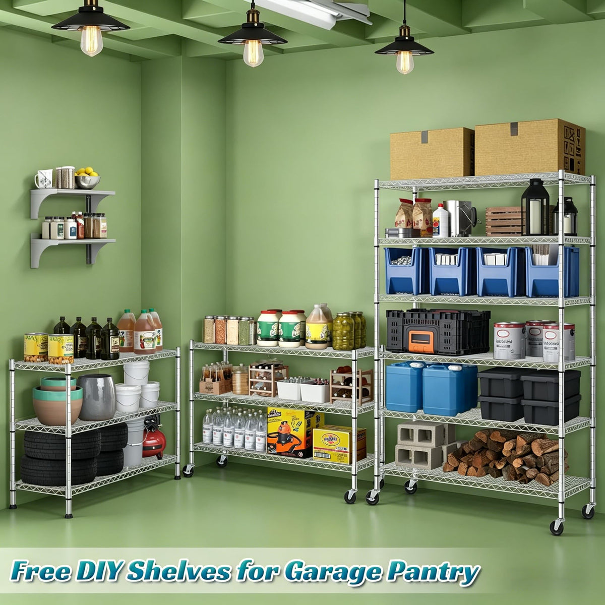 6-Tier Heavy Duty Steel Wire Shelving Unit with Wheels L97006