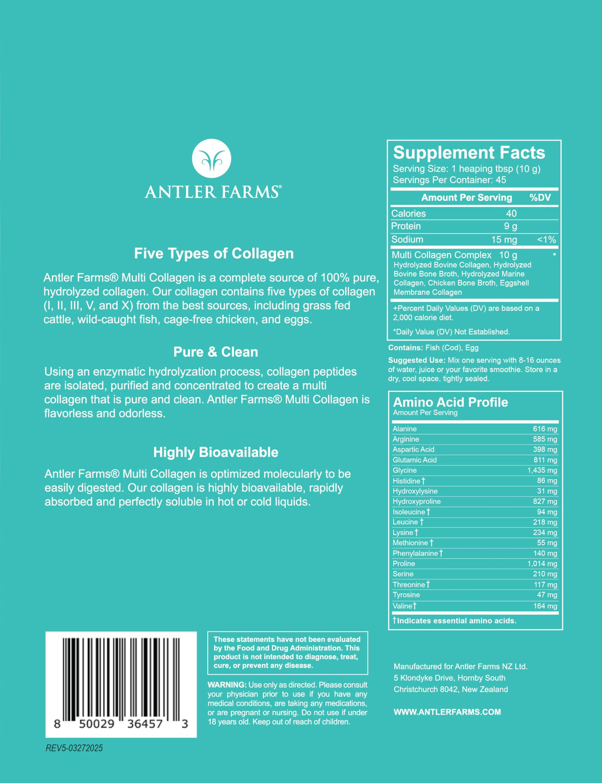 Multi Collagen Protein Powder 5 Types Unflavored 1 lb T461