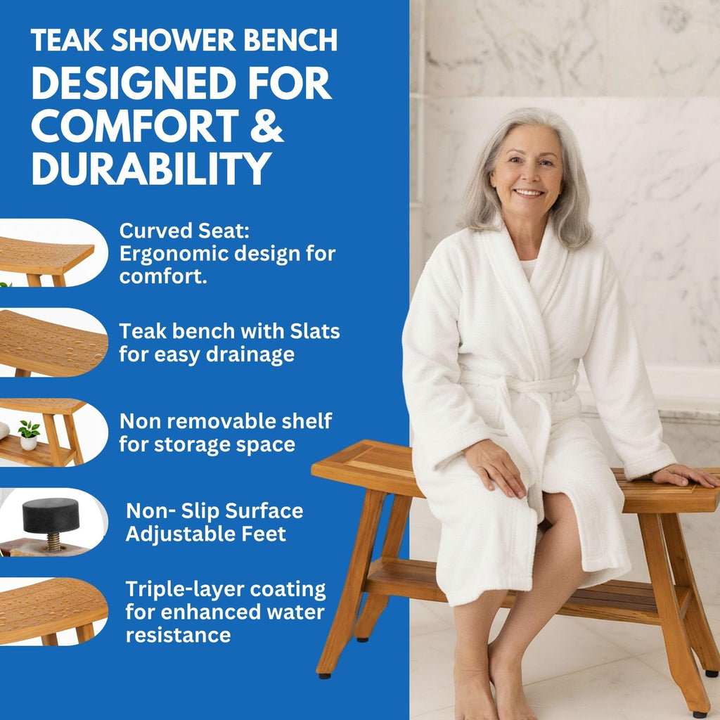 34-Inch Natural Teak Shower Bench E94017