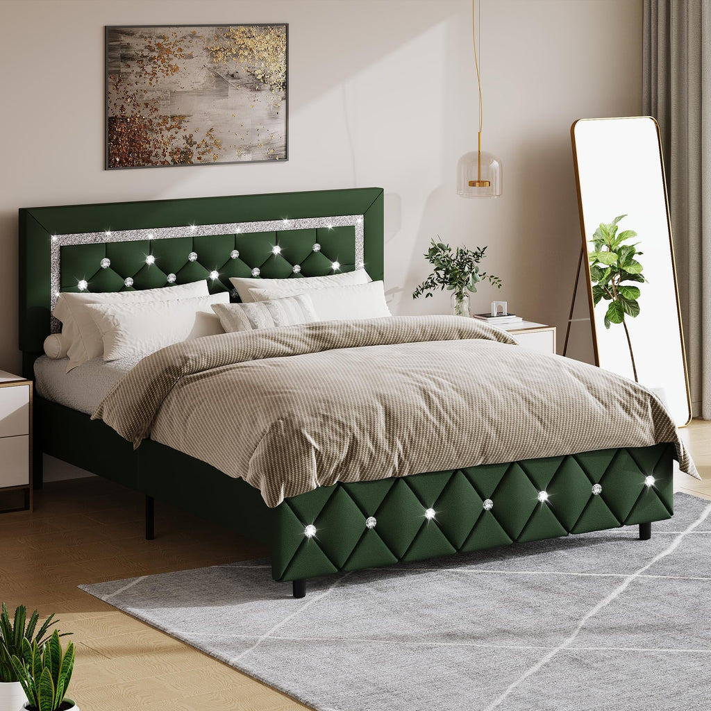 Green Faux Leather Upholstered Bed Frame with Headboard J95614