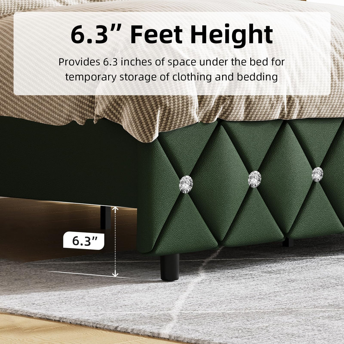 Green Faux Leather Upholstered Bed Frame with Headboard J95614
